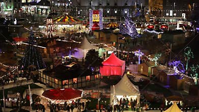 Christmas Market at night. Areal view