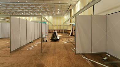 setting up the booth compartments for Trade show