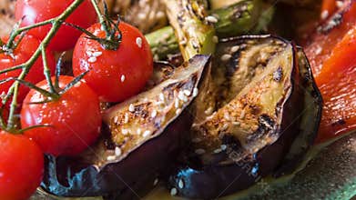 Appetizing grilled vegetables tomatoes pepper and