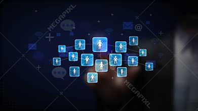 Businessman touching connect people, using communication technology concept