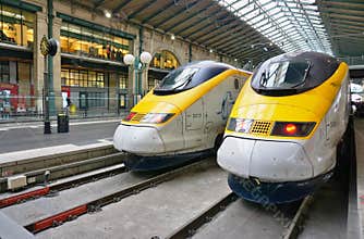 Eurostar train at the St Pancras station in London