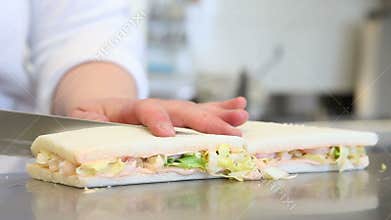 Hands chef prepare sandwiches