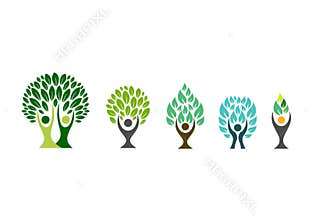 people tree logo,wellness symbol,fitness healthy icon set design vector