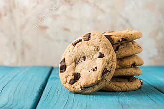 Chocolate Chip Cookies on Blue Table