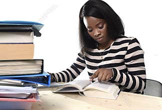 Black African American ethnicity student girl studying textbook