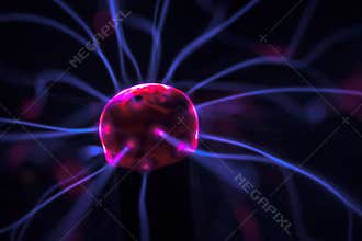 Hand and plasma ball flames on a black background