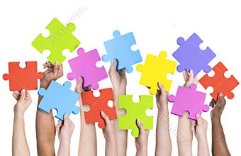 Human Hands Holding Jigsaw Puzzle Connection Concept