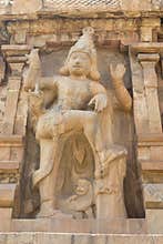 Statue of a dancing figure inside the Brihadishwara Temple in Tanjore (Thanjavur) in Tamil Nadu - India