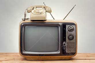 Old phone and old tv vintage style
