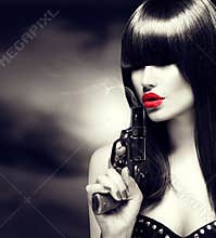 model woman with a gun