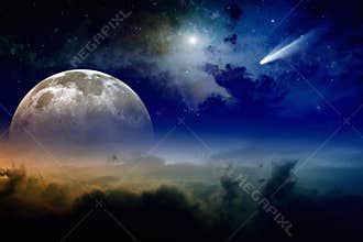 Full moon and comet