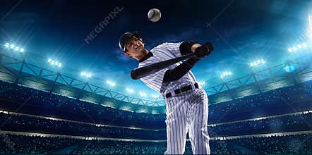 Professional baseball players on night grand arena