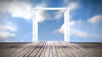 Door opening to blue sky