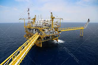 Offshore oil and gas production and exploration business. Production oil and gas plant and main construction platform in the sea