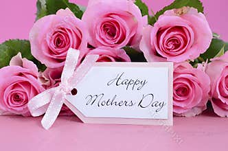 Happy Mothers Day Pink Roses background.