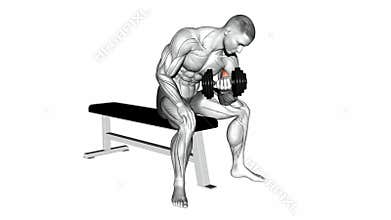 Video guides exercising. Concentrated bending arms with a dumbb