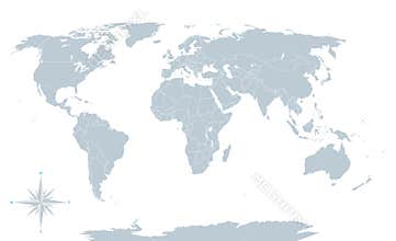 Political world map, grey, with white borders.