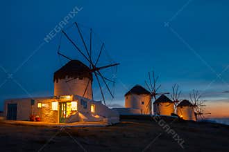The Windmills of Chora in Mykonos, Greece