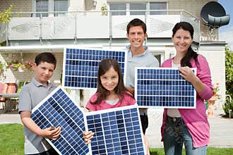 Family with solar panels