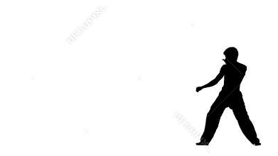 Karate. teakwood man makes several hops around you