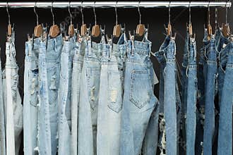 Blue jeans on rack