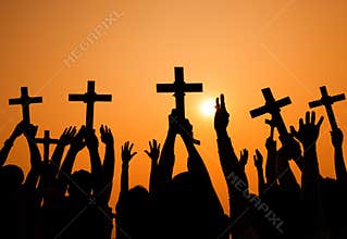 Silhouette People Faith Believe Cross Concept