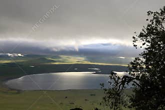Sunrise over a cloudy Ngorongoro crater