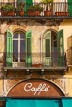 A Cafe, part of the Mazzanti houses in Verona, Italy - October 25, 2014