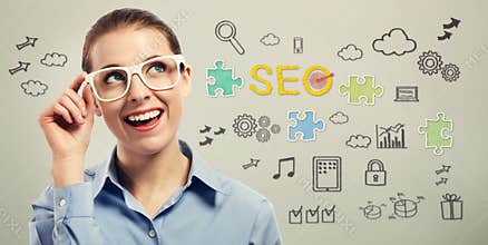 Young business woman with SEO concepts