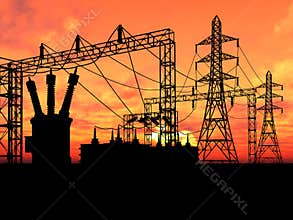 Transformer over orange sky