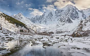 Beautiful winter landscape, Altai mountains Russia.