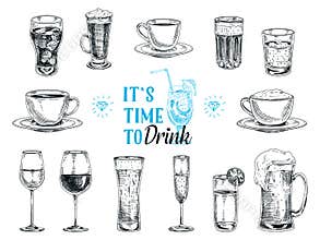Vector hand drawn illustration with drinks