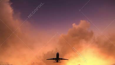 Plane taking off at dusk or dawn footage