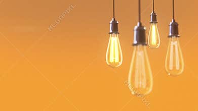 Group of vintage bulb lights 3d animation