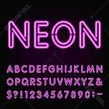 Purple Neon Light Alphabet Font.