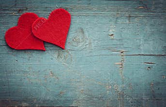 Valentines day hearts on wooden background