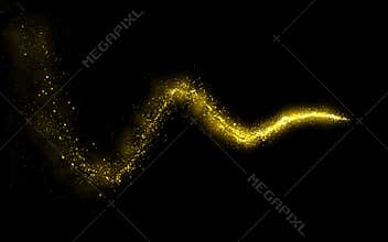Golden sparkling falling star. Stardust trail.