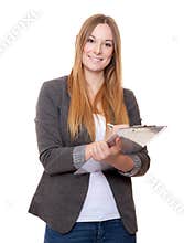 Attractive young woman doing signature campaign