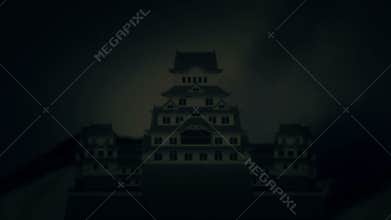 An Epic Japanese Castle Under Rain a Lightning Storm