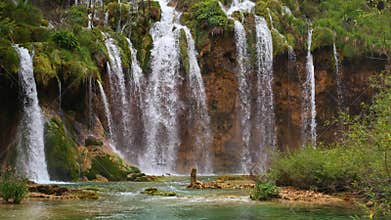 Lakes with waterfall in Croatia, Europe. Location: Plitvice, National Park Plitvicka jezera.
