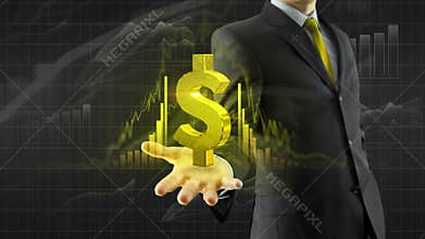 Business man hold dollar on hand