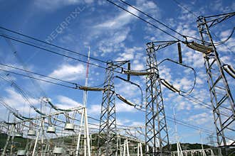 A group of electricity power pylon