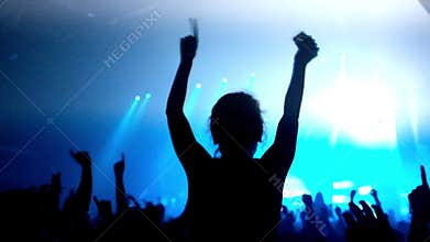 Footage of a crowd partying at a rock concert