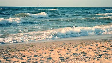 Waves of the sea, the beach, the horizon line with sound