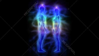 Aura, chakras and healing energy - woman and man