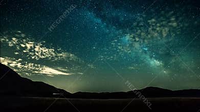 Timelapse night sky stars and milky way on mountains background