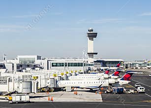 Air Traffic Control Tower and Terminal 4 with Air planes