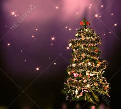 Christmas tree on star sky
