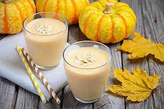 Healthy pumpkin smoothie with banana and oatmeal
