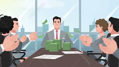 Cartoon Corporate / Happy entrepreneur throwing money